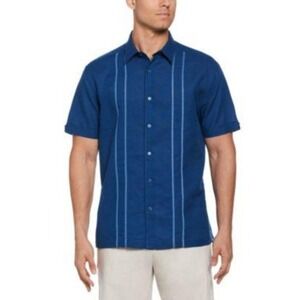 NWT Cubavera Shirt Men's XXL Blue Polyester Guayabera Style